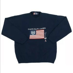 NWT Chaps Polo Ralph Lauren Knit Sweater  Large USA Flag Spellout Spell Out
